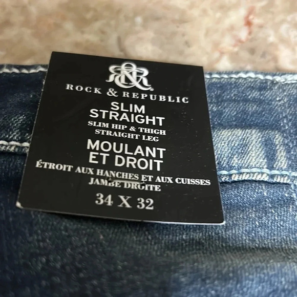 Rock& Republic jeans, men 34x32 SLIM  ,STRAIGHT,blue ,logo,denim,NWT, faded - Picture 10 of 12